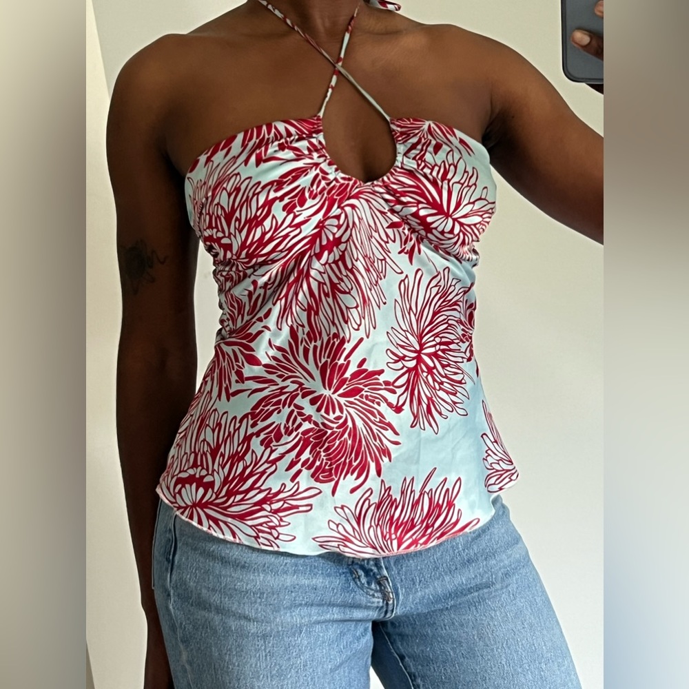 Vintage bohemian satin halter top